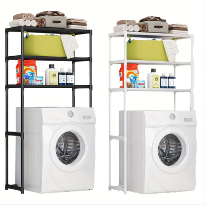 Freestanding double-layer bathroom shelf, no drilling required, saving space.