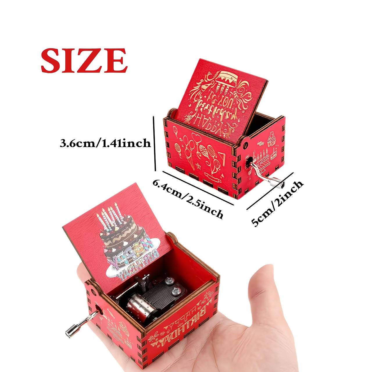 "Happy Birthday" Vintage Hand-Crank Wooden Music Box (Lullaby Melody)