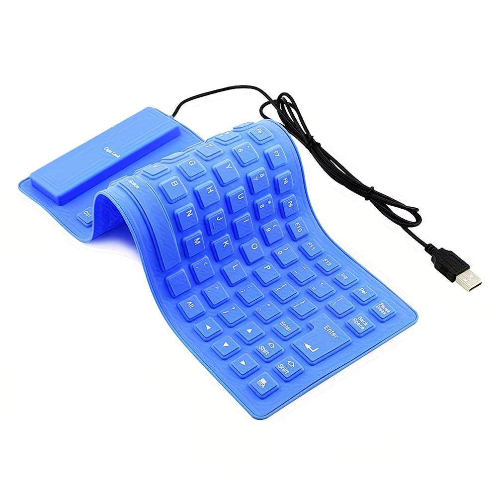 Travel portable keyboard with foldable silicone keyboard, USB wired foldable silent typing soft touch keyboard suitable for PC laptops
