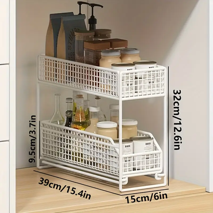 Large-capacity under-sink storage rack, multi-functional metal storage rack