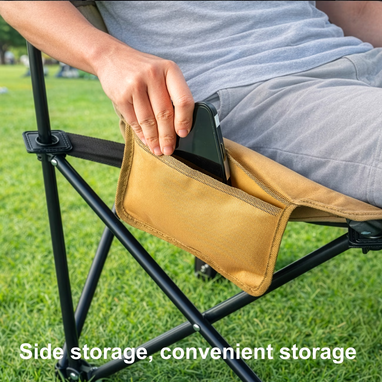 Folding camping chair, 600D Oxford cloth seat cushion, thickened steel frame