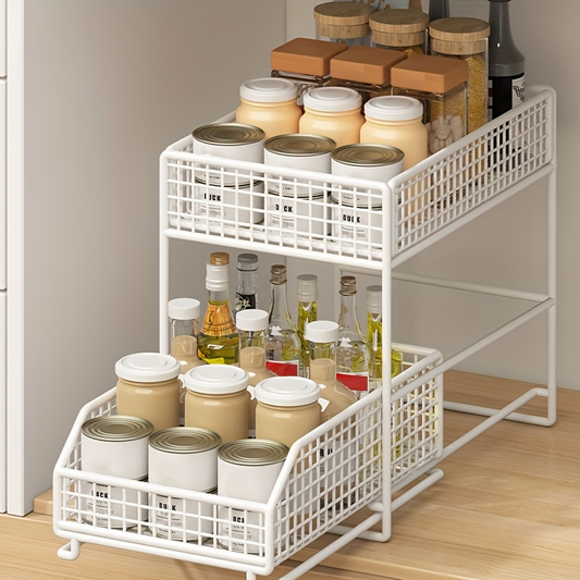 Large-capacity under-sink storage rack, multi-functional metal storage rack