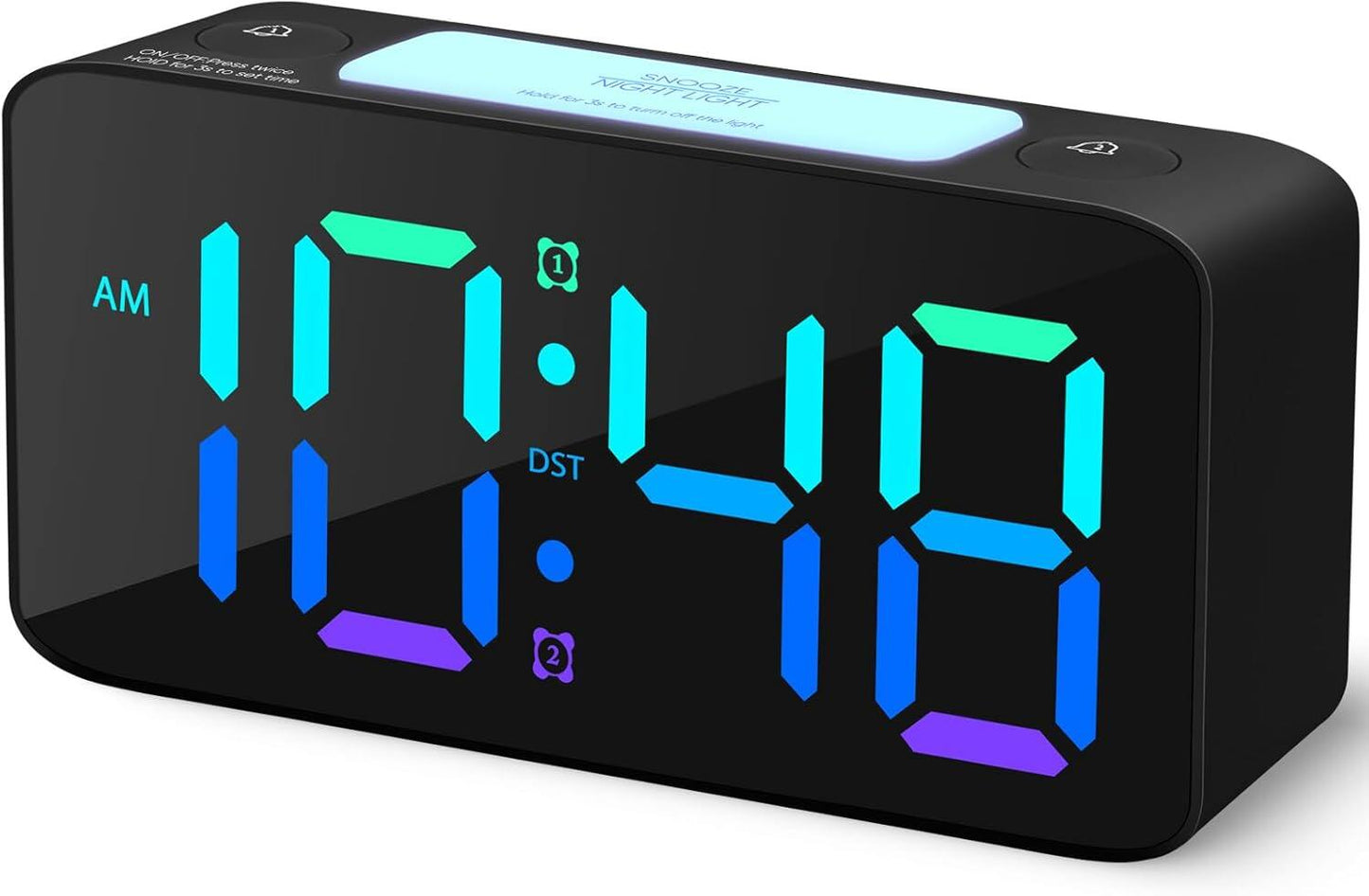Digital clock with night light, adjustable volume, USB charger, small bedside clock for the bedroom
