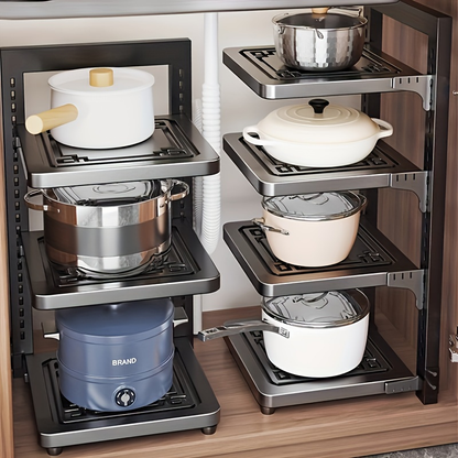 Kitchen cabinet sink under-pane pot, pan, and bowl storage rack