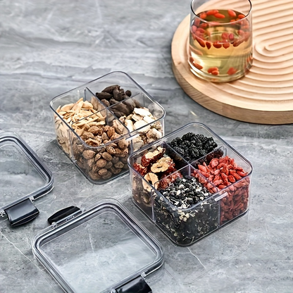 Two square compartmentalized airtight containers with lids