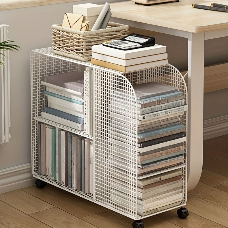 Under-desk rolling bookshelf storage rack - Heavy-duty metal rolling storage trolley