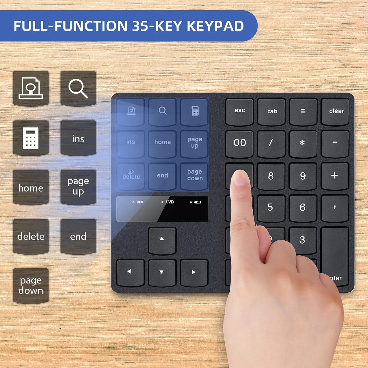 Wireless numeric keyboard, 2.4G rechargeable ultra quiet external numeric keyboard