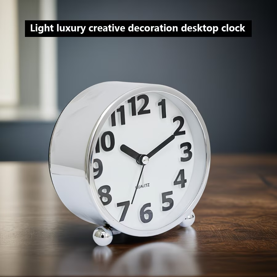 1 European style luxury metal alarm clock, creative 3D large digital clock face, timed alarm clock, metal electroplating process