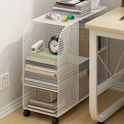 Under-desk rolling bookshelf storage rack - Heavy-duty metal rolling storage trolley