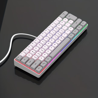 White gaming wired RGB backlit keyboard, gray USB computer PC laptop integrated keyboard