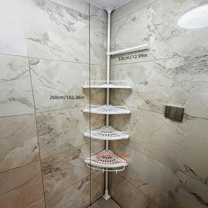 Corner bathroom shelf, suitable for different sizes, no drilling required for wall mounting.