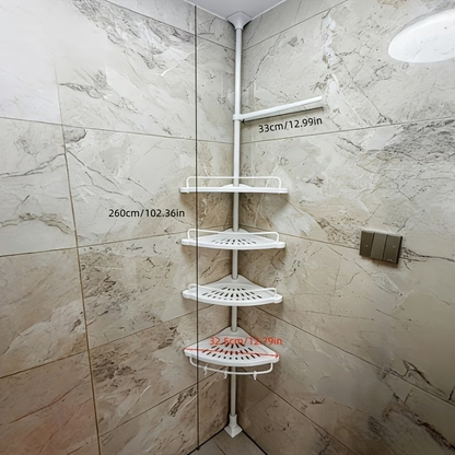 Corner bathroom shelf, suitable for different sizes, no drilling required for wall mounting.