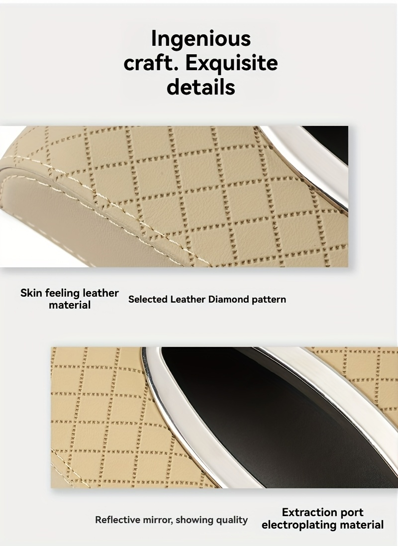 Heavy-duty PU leather car tissue box organizer - Beige/Gold