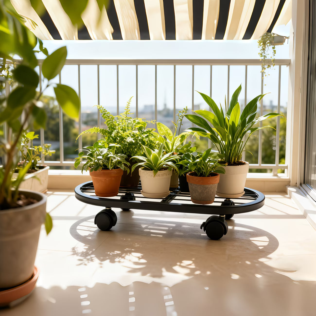 Mobile Plant Stand with Caster Wheels – Wrought Iron Plant Base