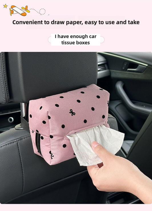 [Luxury] Elegant Polka Dot Bow Car Tissue Box