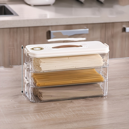 Large-capacity airtight food storage box - transparent, made of PET/PP plastic.