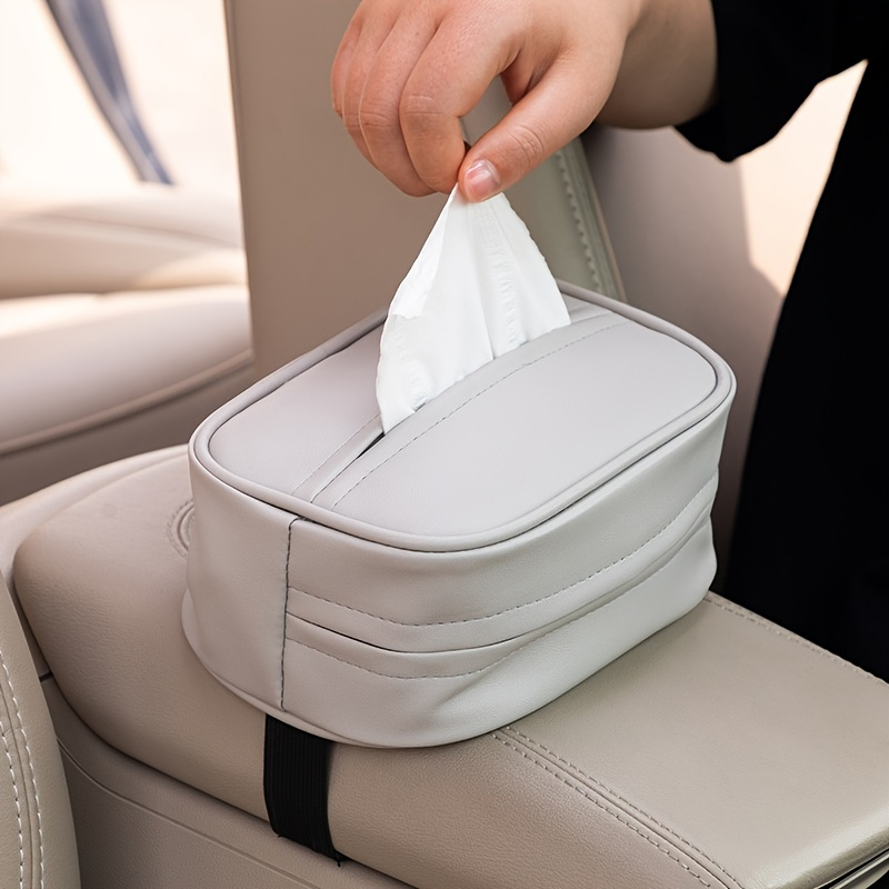 Car rear seat PU leather tissue box, universal seat back hanging tissue holder