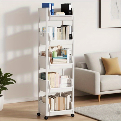 Five-tier bookshelf, usable for 12 months – Movable desktop trolley