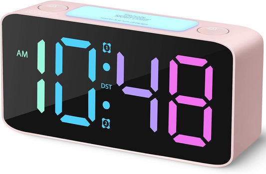 Digital clock with night light, adjustable volume, USB charger, small bedside clock for the bedroom