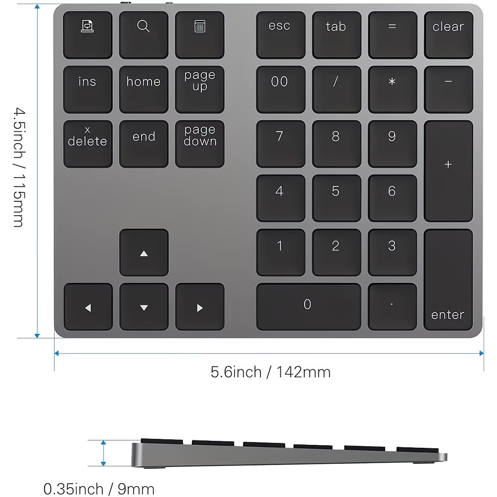 Rechargeable wireless numeric keyboard, portable wireless office computer keyboard