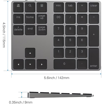 Rechargeable wireless numeric keyboard, portable wireless office computer keyboard