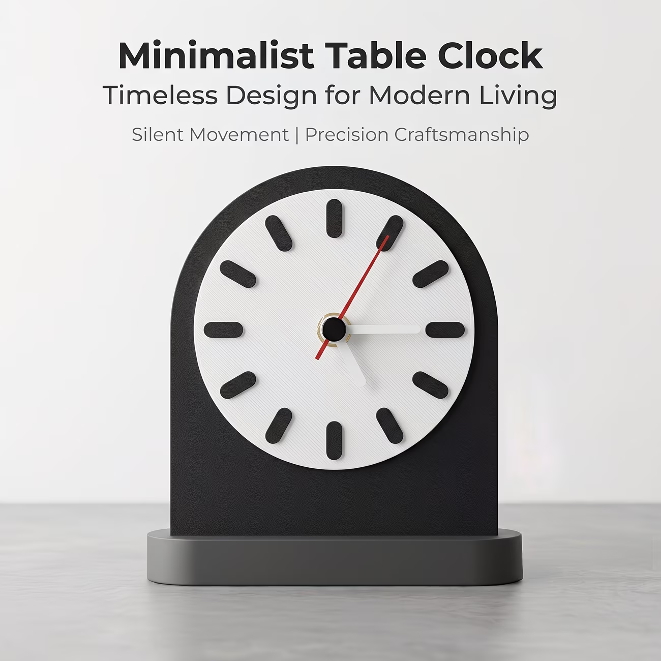 A minimalist arched desktop clock with a smooth and curved shape, suitable for various home decorations