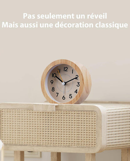 Needle free alarm clock, silent without ticking sound, lightweight and recyclable ABS wood pattern