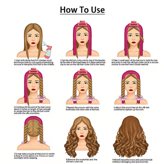 4-piece set of heat-free curling iron and headband