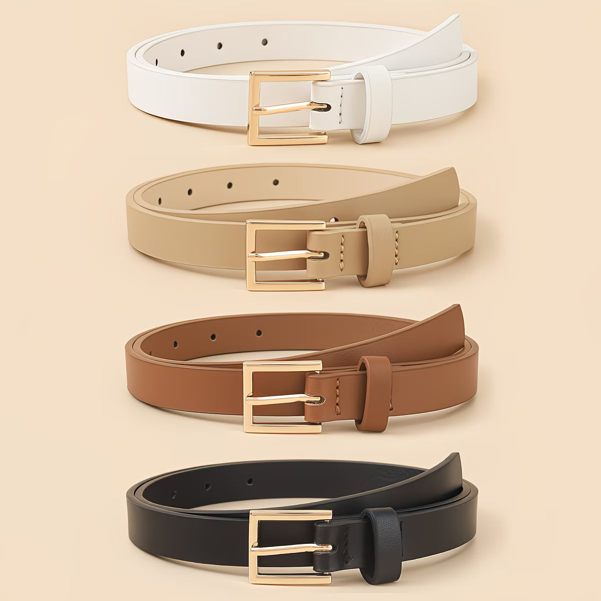 4-Pack Women's Square Pin Buckle Belts, Classic Solid Color Vintage Decor Simple Casual Jeans Belts