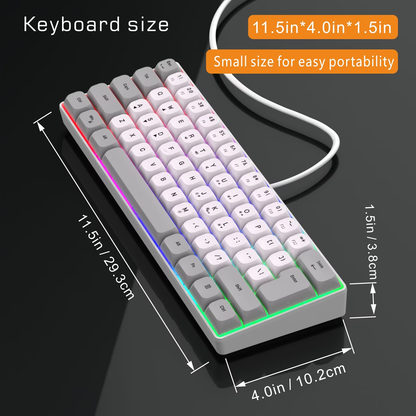 White gaming wired RGB backlit keyboard, gray USB computer PC laptop integrated keyboard