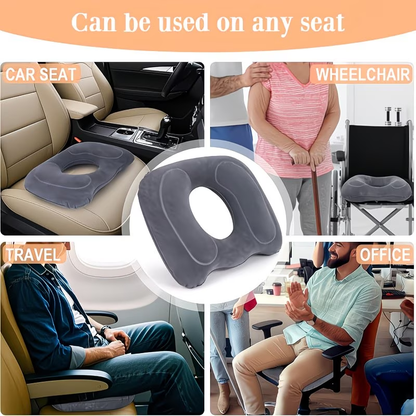1 piece adjustable firmness inflatable seat cushion - flocked PVC cover, donut design - portable
