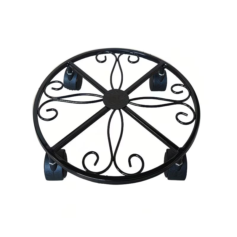 Multifunctional black wrought iron plant stand with wheels