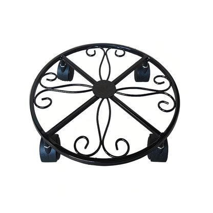Multifunctional black wrought iron plant stand with wheels