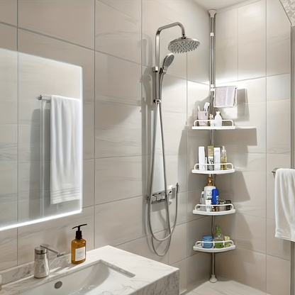 Corner bathroom shelf, suitable for different sizes, no drilling required for wall mounting.