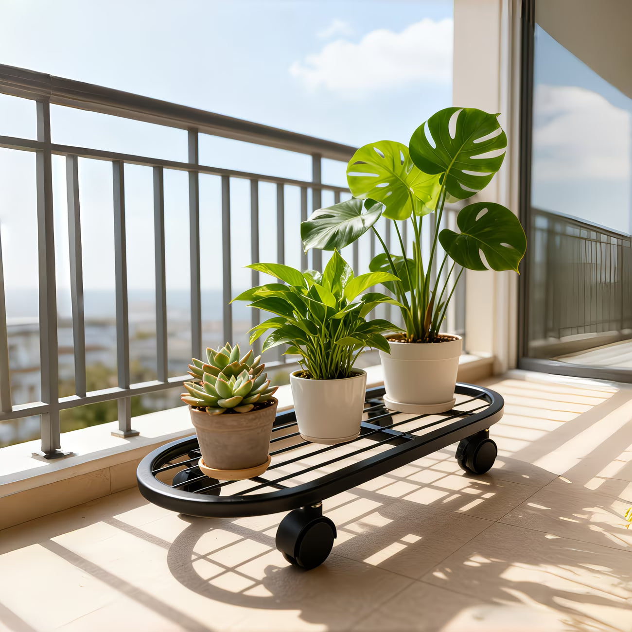 Mobile Plant Stand with Caster Wheels – Wrought Iron Plant Base