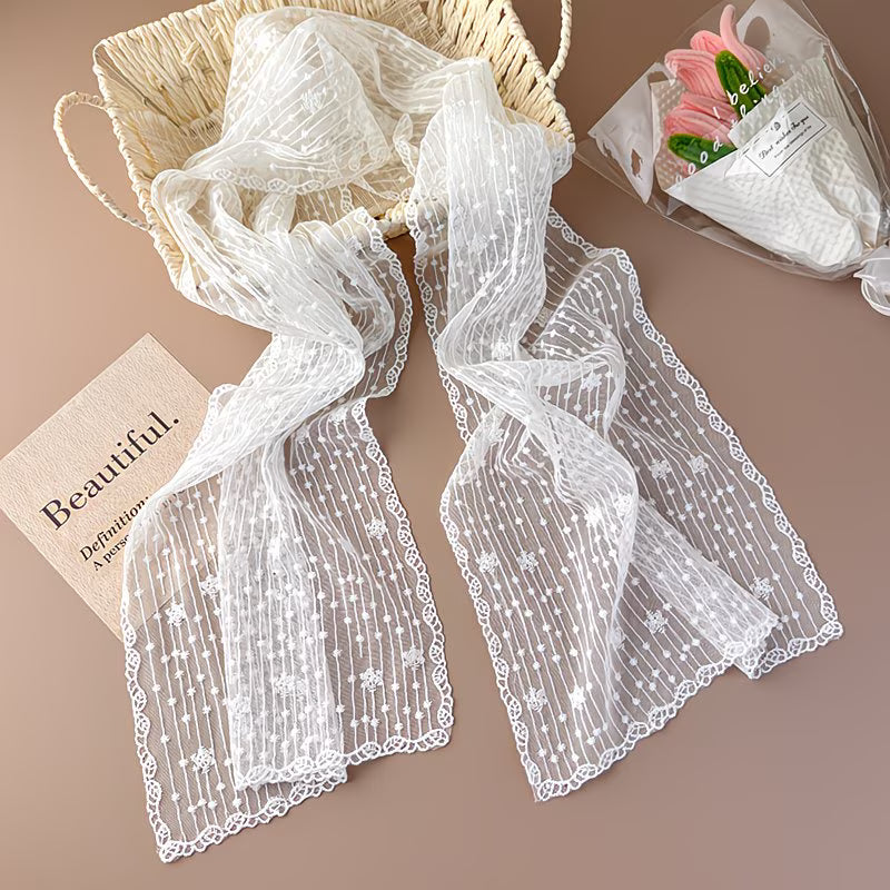 Stylish Striped Floral Lace Scarf