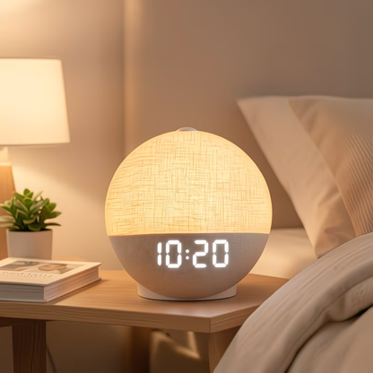 Sunrise alarm clock with white noise sound system, equipped with 30 soothing sleep aid devices and natural wake-up lights