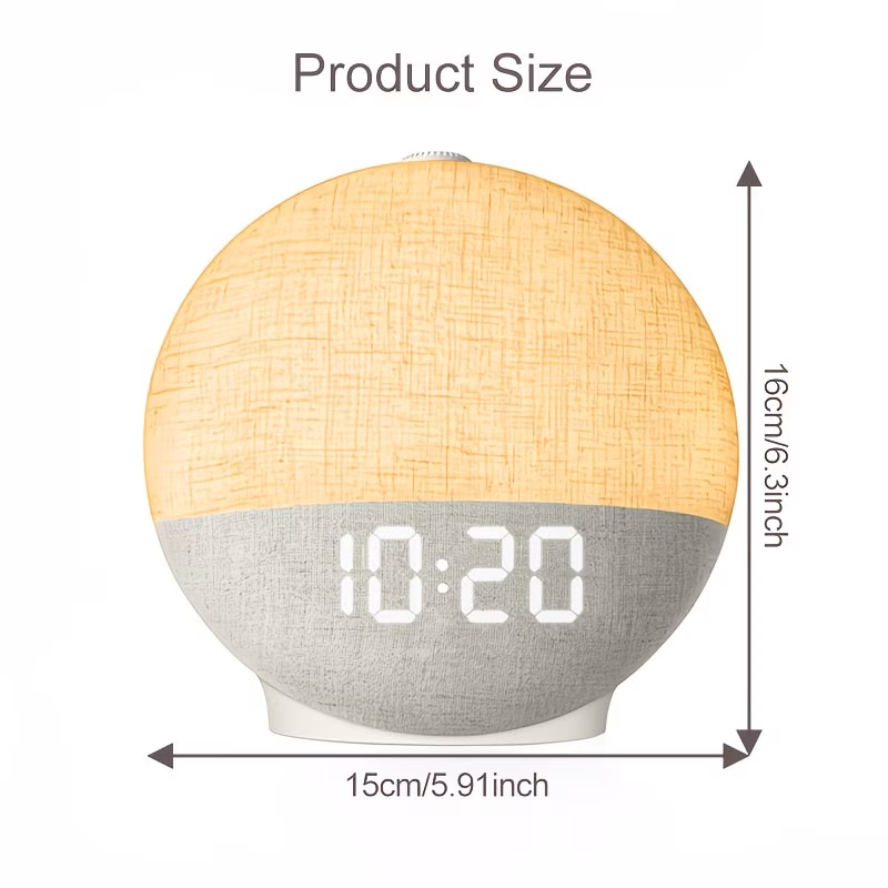 Sunrise alarm clock with white noise sound system, equipped with 30 soothing sleep aid devices and natural wake-up lights