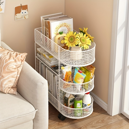 Three-tier metal bookshelf with casters - a space-saving under-desk storage organizer.