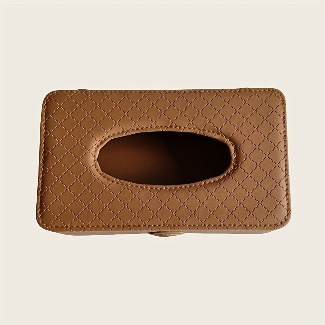 One car-mounted, grid-style tissue box with a hanging strap, made of PU leather.