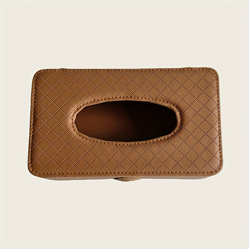 One car-mounted, grid-style tissue box with a hanging strap, made of PU leather.