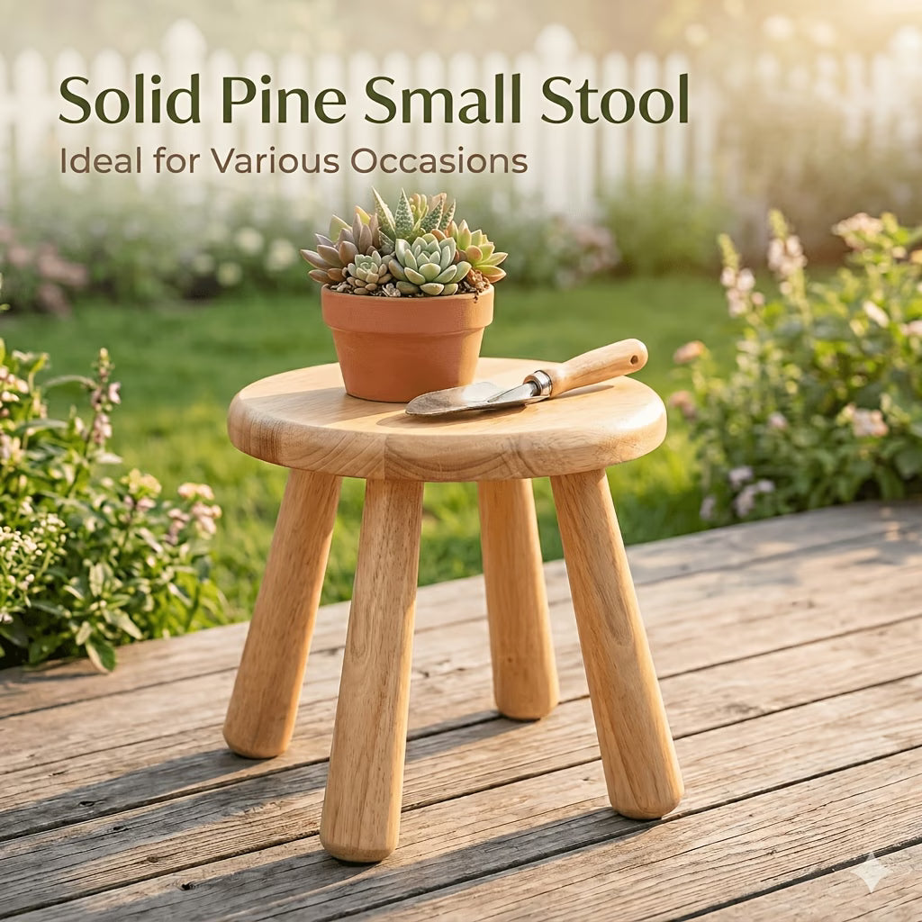 Solid wood small round stool plant stand