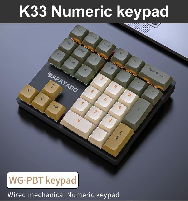 Mechanical numeric keyboard, 33 key mini hot swappable numeric keyboard, wired USB numeric keyboard