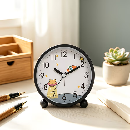 4.3-inch bedside analog alarm clock, suitable for bedroom, battery powered circular alarm clock, bedroom specific alarm clock