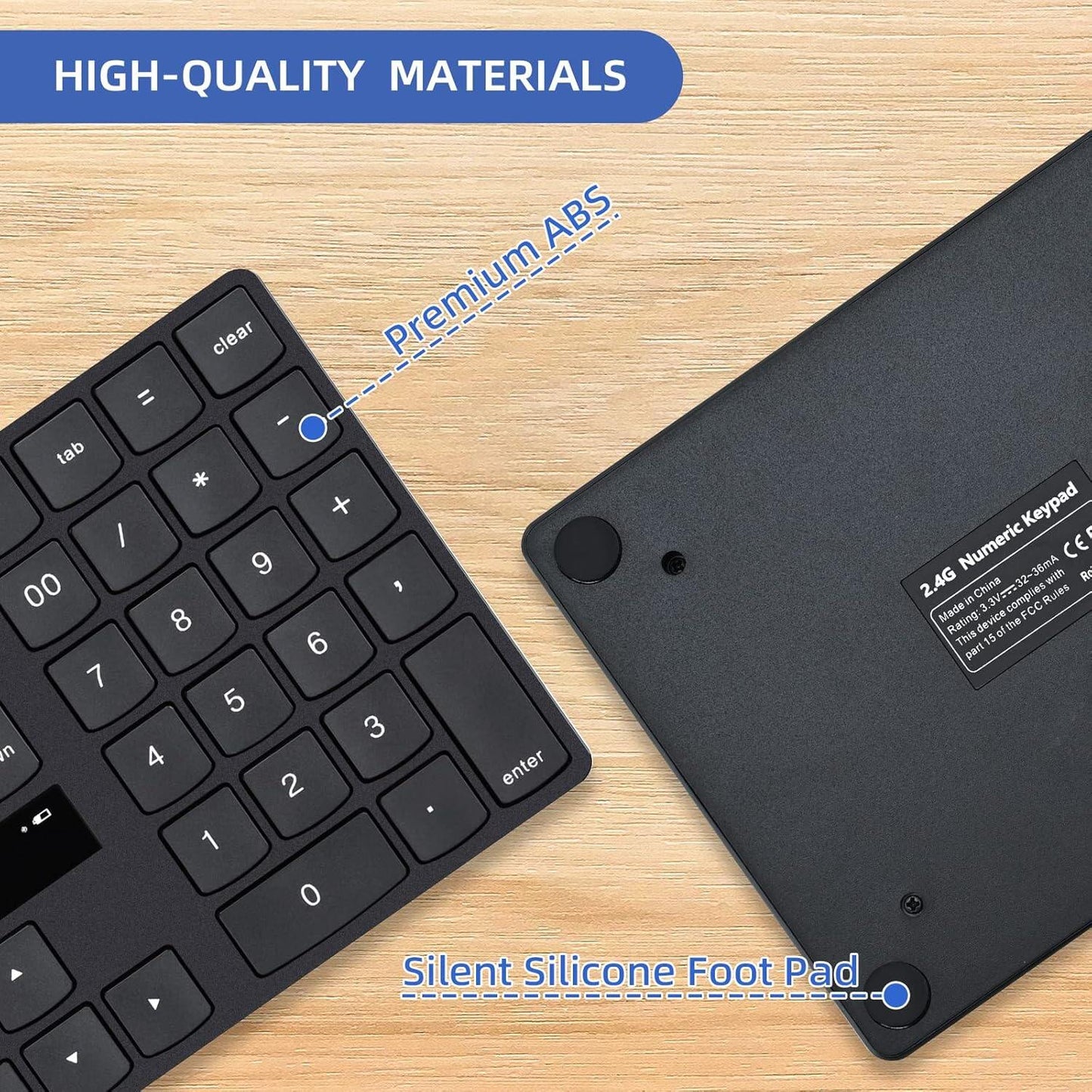Wireless numeric keyboard, 2.4G rechargeable ultra quiet external numeric keyboard