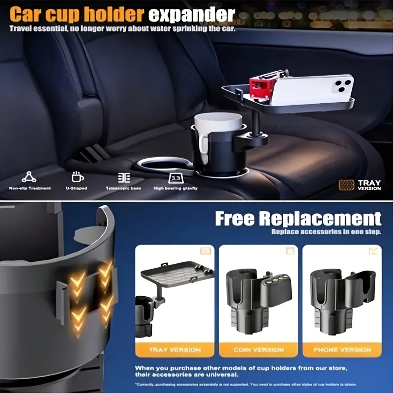 Adjustable car cup holder with 360° rotating tray - made of ABS material