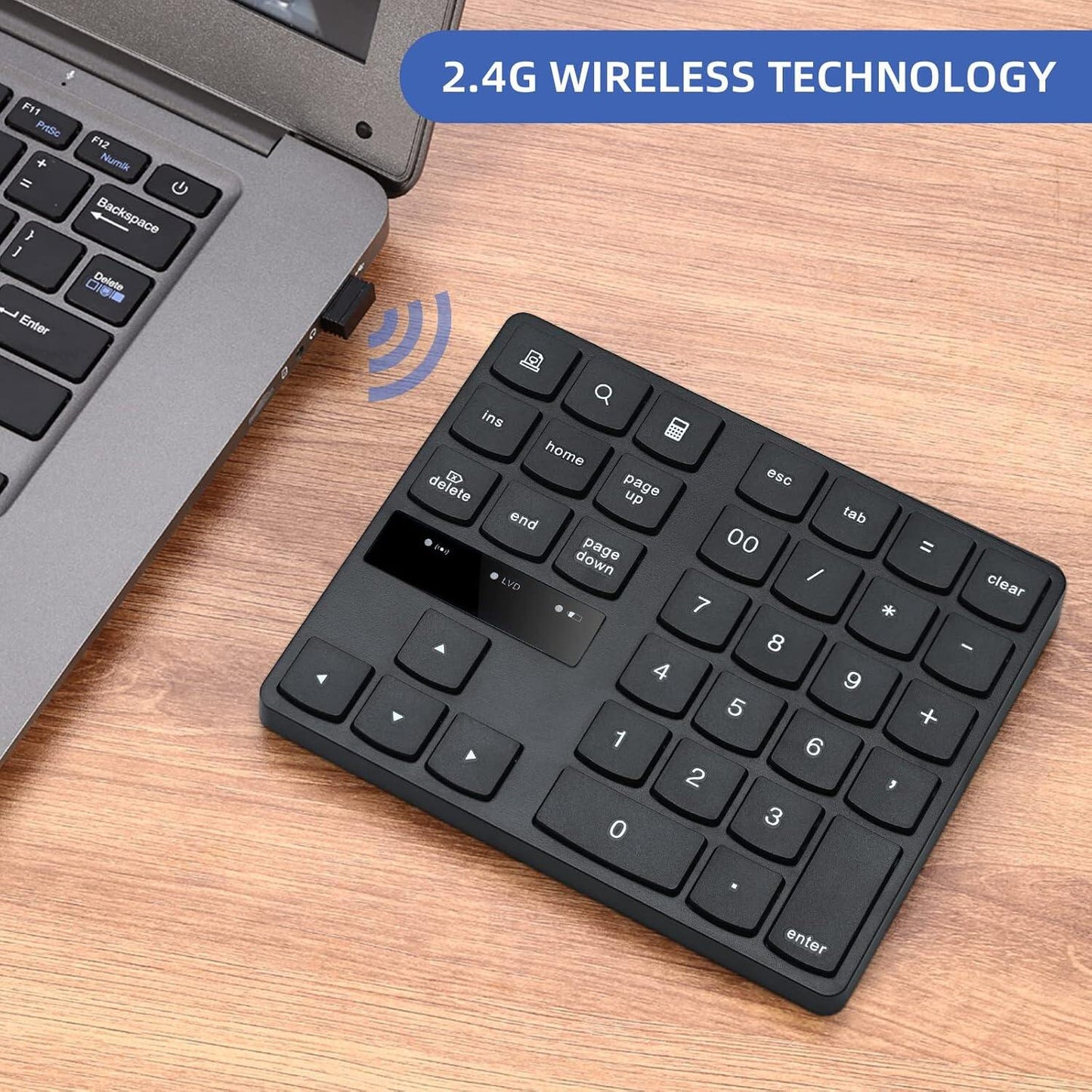 Wireless numeric keyboard, 2.4G rechargeable ultra quiet external numeric keyboard