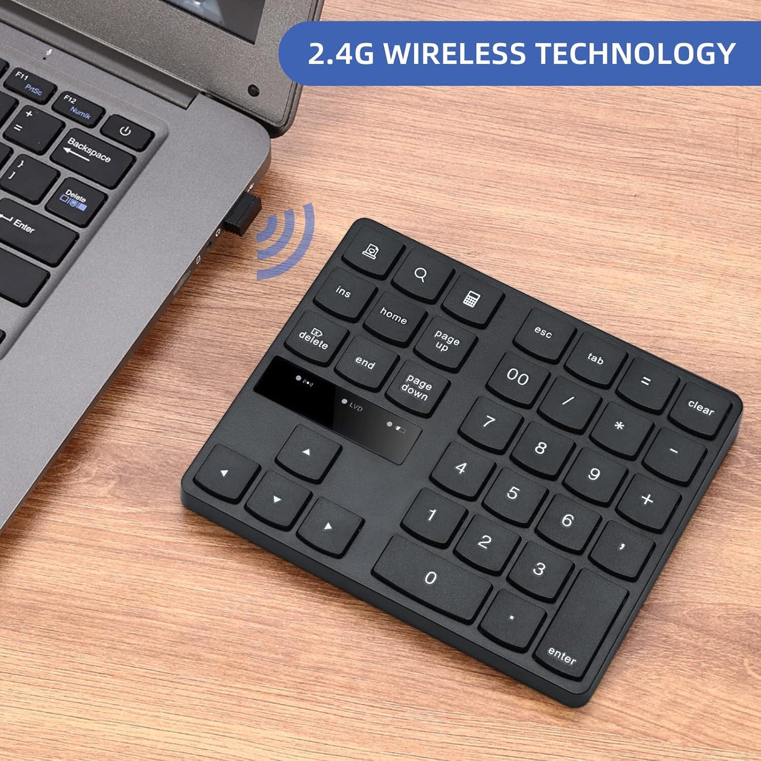 Wireless numeric keyboard, 2.4G rechargeable ultra quiet external numeric keyboard