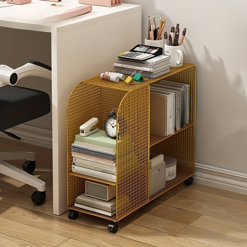 Under-desk rolling bookshelf storage rack - Heavy-duty metal rolling storage trolley