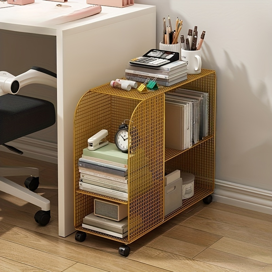 Under-desk rolling bookshelf storage rack - Heavy-duty metal rolling storage trolley